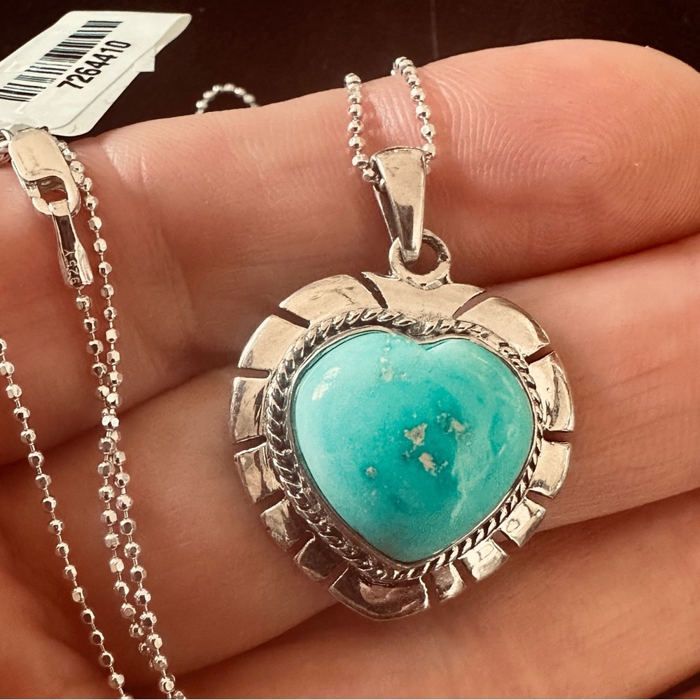Blue Ridge Turquoise Heart Gemstone Pendant in SS with 24" SS Necklace Chain NWT